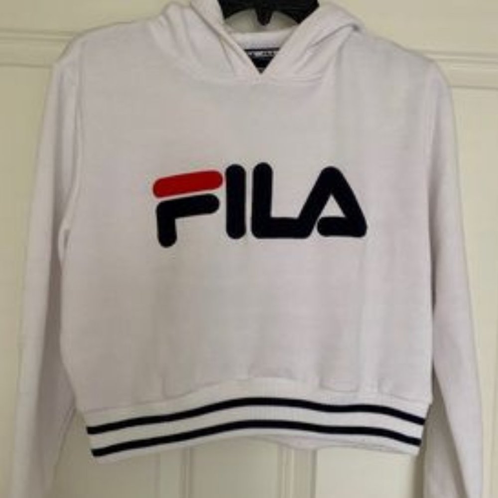 White fila crop hoodie